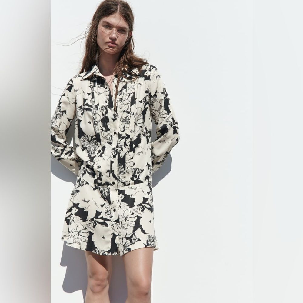 Printed Shirtdress Ecru/ Black